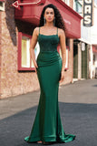 Vestido de Fiesta Sirena Halter Verde Oscuro con Apliques