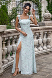 Verde Grisáceo Vestidos De Fiesta Largo Con Estampado Floral Y Abertura