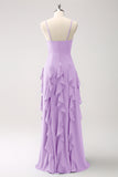 Lila Vestido de Dama de Honor Tipo A con Tirantes Finos