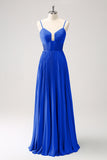 Azul Real Vestido de dama de Honor Largo con Escote Corazón