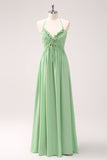 Verde Claro Vestido de Dama de Honor Tipo Halter sin Espalda