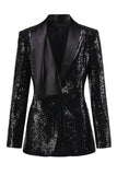 Blazer de fiesta de mujer negro brillante con flecos
