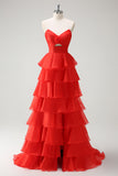 Vestido de fiesta largo naranja con abertura