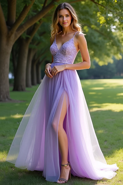 Quintina Tirante Espagueti Novio Gasa Vestido Lilac