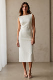 Vestido de trabajo midi con cuello barco marfil