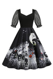 Halloween Vestido Black A Line vintage impreso