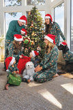 Verde conjunto de pijama familiar a juego navideño con estampado de animales.