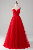 Tirantes finos Vestido de fiesta largo rojo de tirantes finos con cruz en la espalda