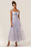 Princess A Line Sweetheart Light Purple Long Prom Dress con bordado