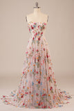 Tul Strapless Sweep Train Ivory Vestido de novia largo con bordado