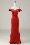 Velvet Off The Shoulder Terracotta Vestido de dama de honor