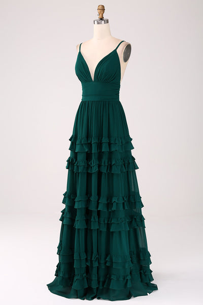 Wendy Sin Tirante Novio Maxi Vestido De Dama De Honor Verde Oscuro Tallas Grandes
