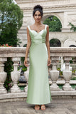 Verde Vestido de dama de Honor Largo con Escote Corazón y Falda Tipo Sirena en Satén