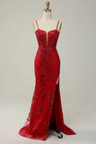 Sirena Tirantes de Espagueti Rojo Vestido de Fiesta