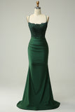 Sirena Halter Vestido de Graduación Verde Oscuro Con Apliques