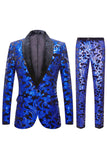 Royal Blue Sequins Masculino 2 Piezas Trajes