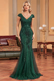 Vestido de fiesta largo verde oscuro sirena