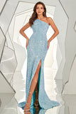 Un vestido de lentejuelas de lentejuelas de hombro vestido de fiesta larga