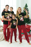 Pijama navideño familiar a cuadros negros y rojos con mangas cortas