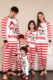 Juego de pijamas familiares navideños de muñecos de nieve de rayas rojas