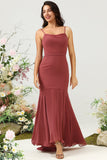 Vestido de dama de honor rosa del desierto con espalda abierta y tirantes finos