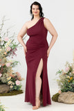 Vestido de dama de honor de sirena de un hombro de talla grande
