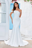Off the Shoulder satén simple vestido de novia sirena