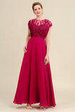 Vestido de gasa color burdeos A-Line Madre de la Novia con encaje