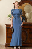 Vestido sirena azul con espalda abierta Madre del vestido de novia con hendidura
