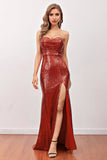 Vestido de fiesta largo de sirena de lentejuelas rojas