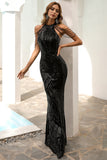 Vestido de graduación de sirena de lentejuelas negras