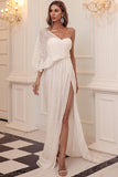 Vestido de fiesta de lentejuelas de un hombro blanco