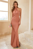 Sirena Marrón Halter Vestido de Dama de Honor