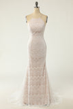 Sirena Halter Vestido de novia de encaje blanco con tren de barrido