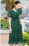 Chiffon Floral Summer Sun Beach Dresses for Women 2024 with V Neck Elastic Waist