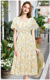 Chiffon Floral Summer Sun Beach Dresses for Women 2024 with V Neck Elastic Waist