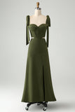 Oliva Vestido De Dama De Honor Largo Linea A Con Tirantes Finos Y Abertura