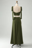 Oliva Vestido De Dama De Honor Largo Linea A Con Tirantes Finos Y Abertura
