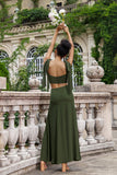Oliva Vestido De Dama De Honor Largo Linea A Con Tirantes Finos Y Abertura