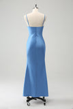 Azul Vestido de dama de honor con tirantes de espagueti sirena con moño