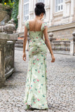 Vestido de Fiesta Verde con Corsé de Sirena y Estampado de Flores Grandes
