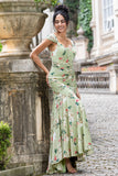 Vestido de Fiesta Verde con Corsé de Sirena y Estampado de Flores Grandes