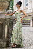 Vestido de Fiesta Verde con Corsé de Sirena y Estampado de Flores Grandes