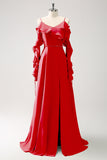 Fucsia Vestido de dama de Honor Largo Linea A en Gasa