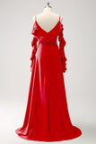 Fucsia Vestido de dama de Honor Largo Linea A en Gasa