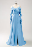 Azul Real Vestido de dama de Honor Largo Linea A en Gasa
