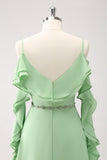 Verde Claro Vestido de dama de Honor Largo Linea A en Gasa