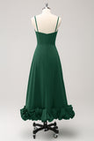 Vestido de Dama de Honor Elegante en Verde Oscuro con Tirantes Finos y Corte A Línea