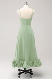 Vestido de Dama de Honor Elegante en Verde Oscuro con Tirantes Finos y Corte A Línea