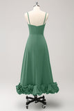 Vestido de Dama de Honor Elegante en Verde Oscuro con Tirantes Finos y Corte A Línea